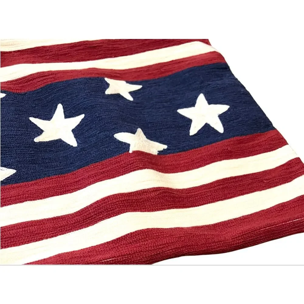 Pottery Barn Embroidered Patriotic Pillow Cover Set of 2 Stars Stripes 18x18”